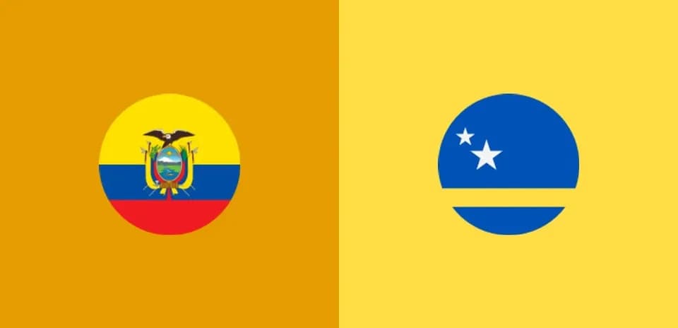 Banderas de Ecuador y Curazao en fondo amarillo
