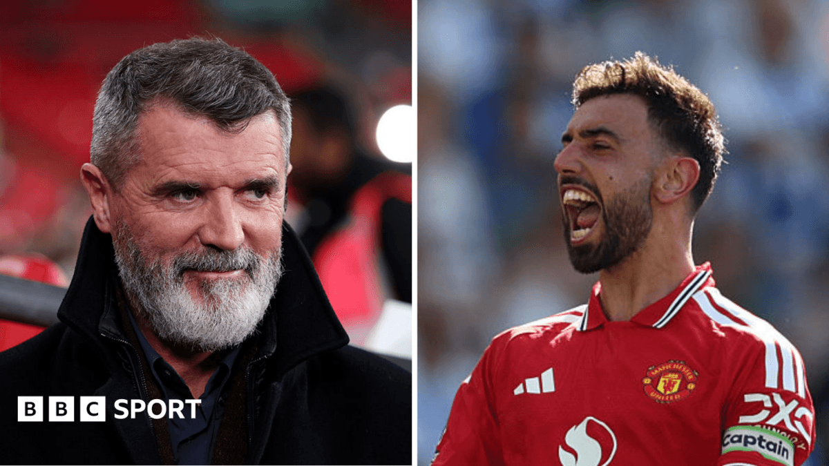 Roy Keane y Bruno Fernandes en el estadio