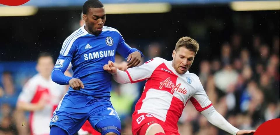 Jugador de Chelsea desafiando a jugador de QPR