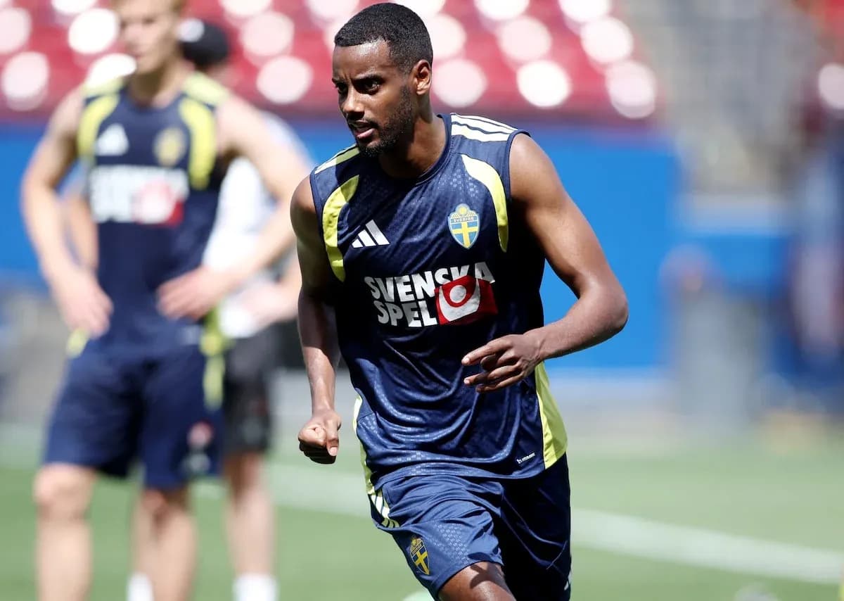 Jugador sueco entrenando antes del partido