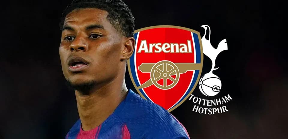Jugador con logos de Arsenal y Tottenham Hotspur