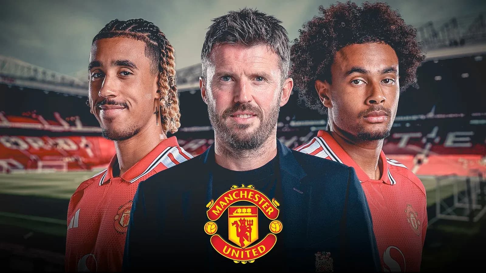 Jugadores de Manchester United posando en el estadio
