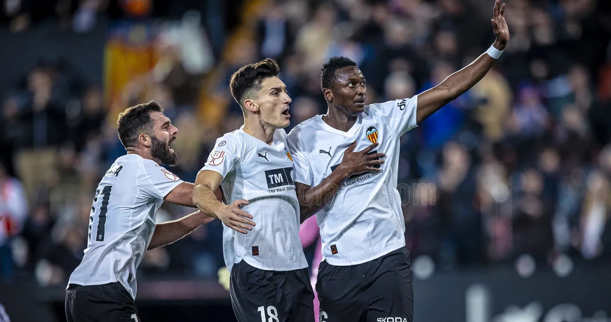 Jugadores del Valencia celebrando un gol