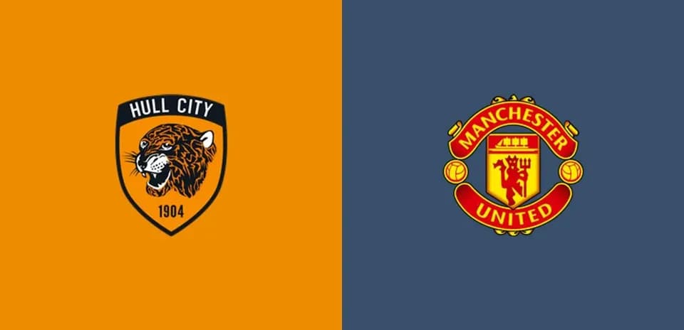 Logos de Hull City y Manchester United en fondo dividido
