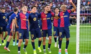 Jugadores del Barcelona celebrando un gol
