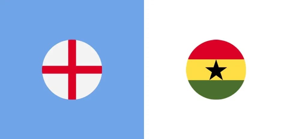 Banderas de Inglaterra y Ghana en fondo azul y blanco