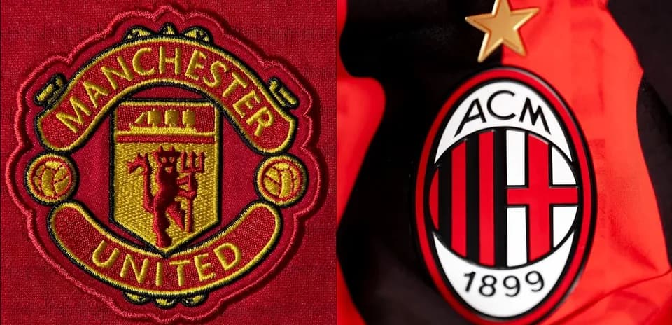 Logos de Manchester United y AC Milan en tela