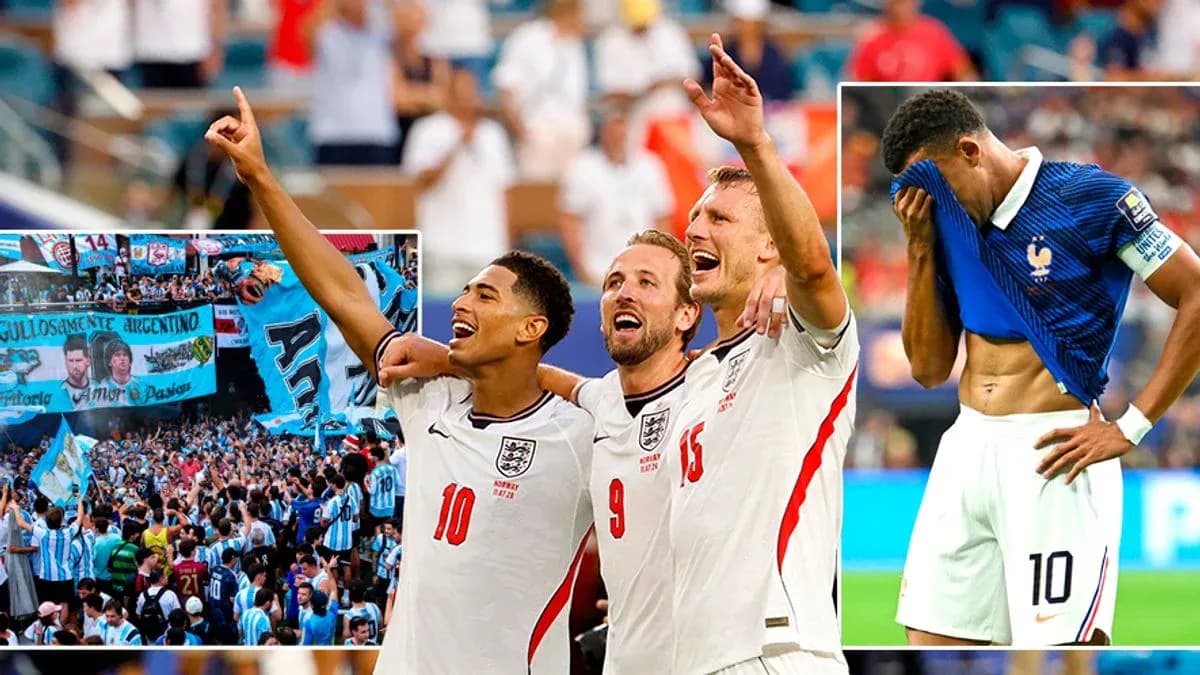 Jugadores de Inglaterra celebrando con aficionados en estadio