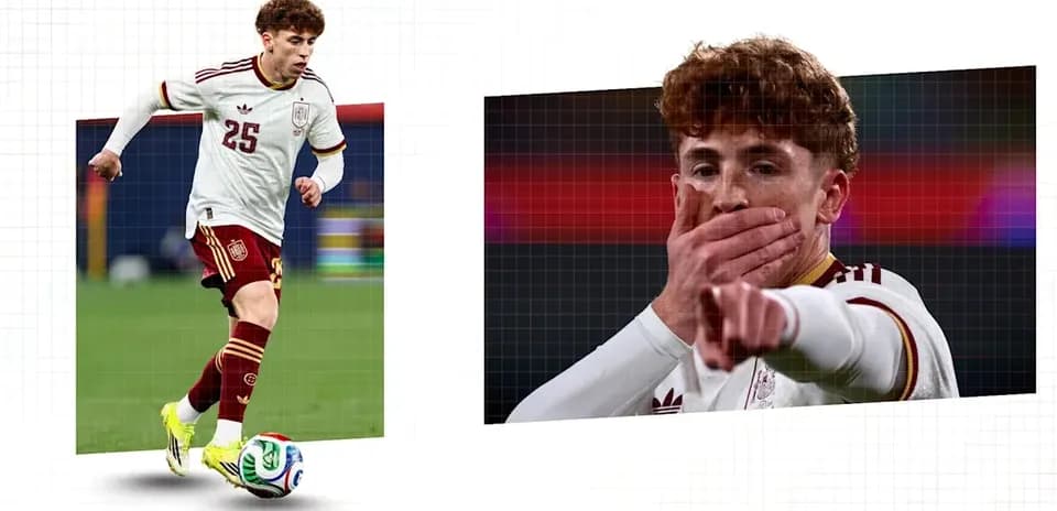 Jugador de España corriendo con balón y señalando