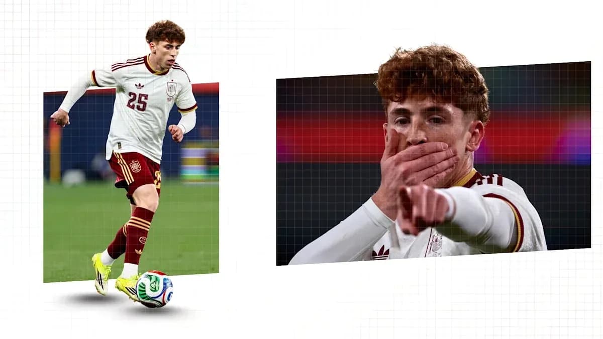 Jugador de España corriendo con balón y señalando