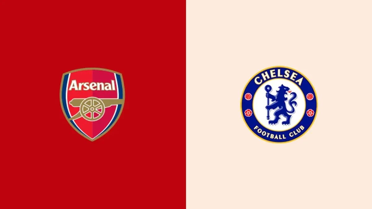 Logos de Arsenal y Chelsea en fondo dividido