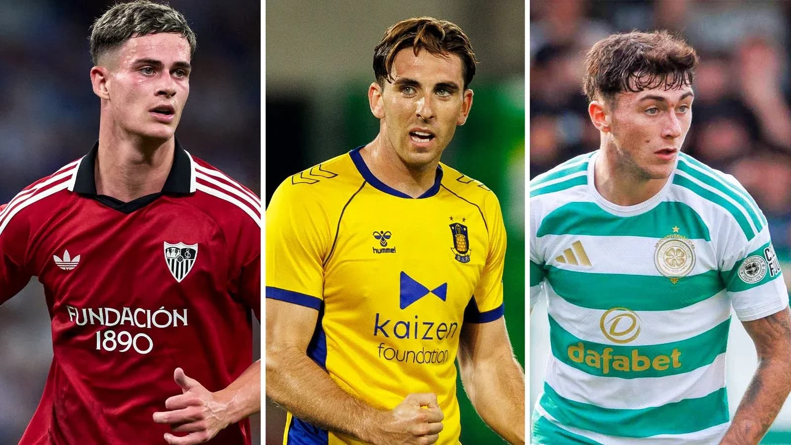 Tres futbolistas en diferentes camisetas de clubes