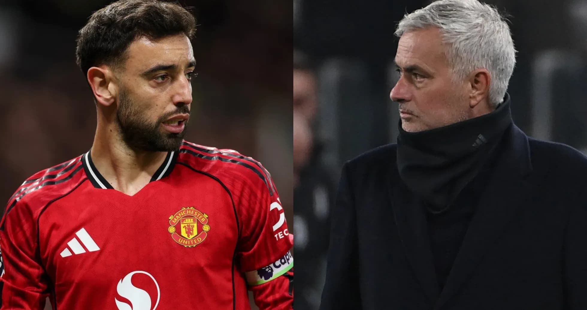 Bruno Fernandes y José Mourinho en la cancha