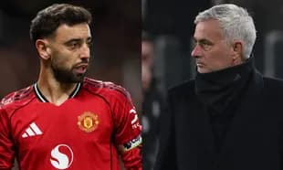 Bruno Fernandes y José Mourinho en la cancha