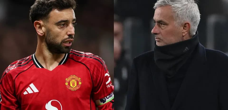 Bruno Fernandes y José Mourinho en la cancha