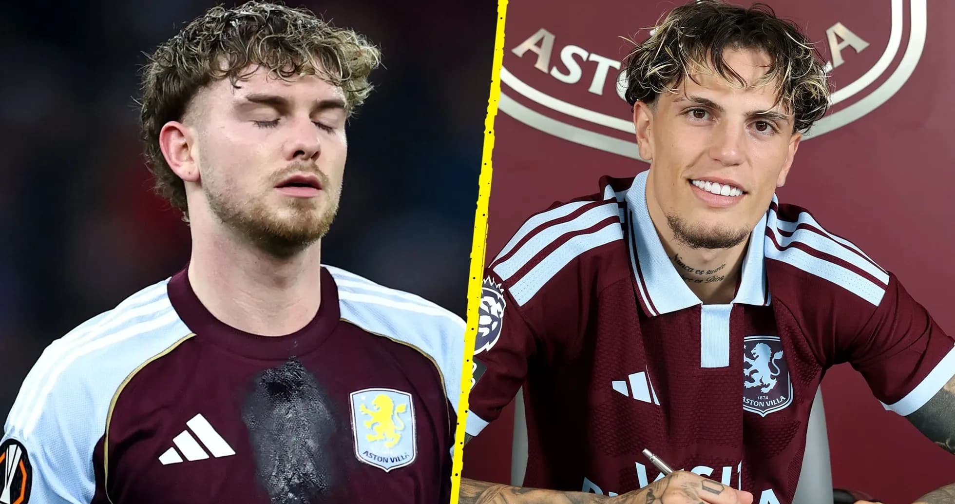 Jugador de Aston Villa durante partido y firma de contrato