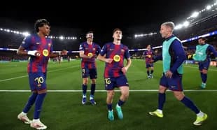 Jugadores del Barcelona celebrando un gol