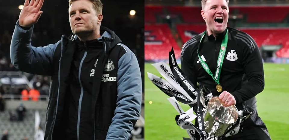 Entrenador de Newcastle celebrando un trofeo