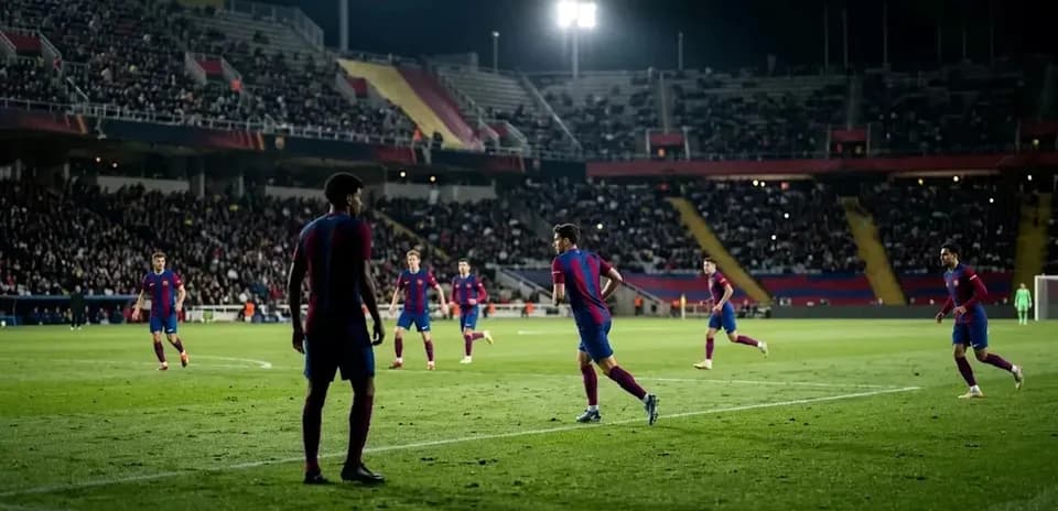 Jugadores de FC Barcelona en partido nocturno