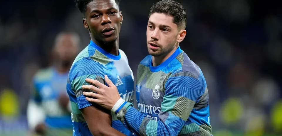Jugadores de Real Madrid en el calentamiento previo