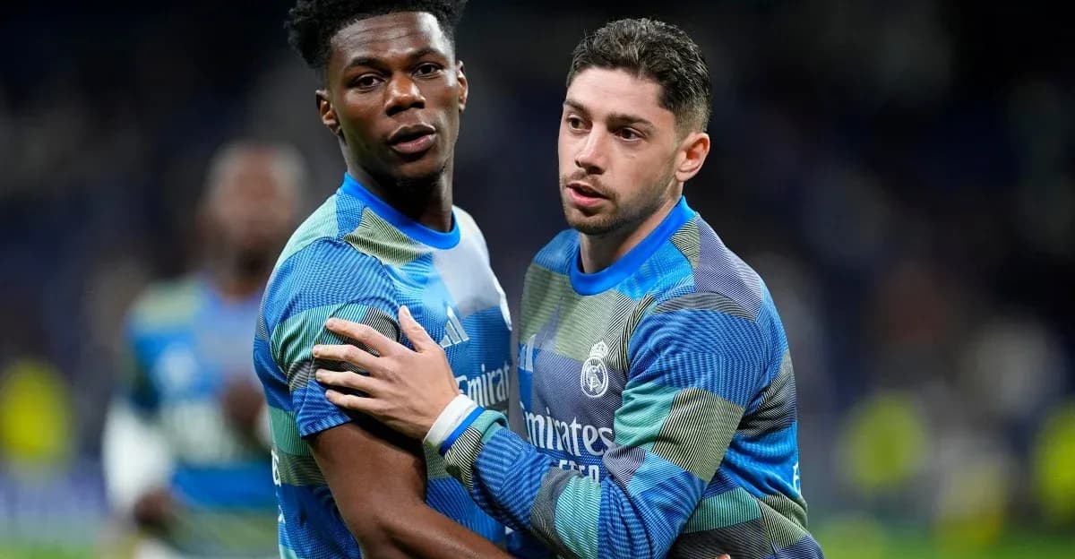 Jugadores de Real Madrid en el calentamiento previo