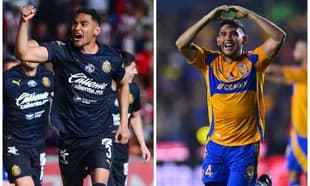 Jugadores de Tigres y Chivas celebrando goles