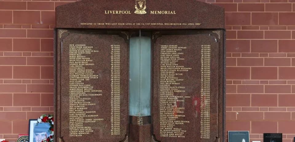 Memorial honoring victims of the Hillsborough disaster