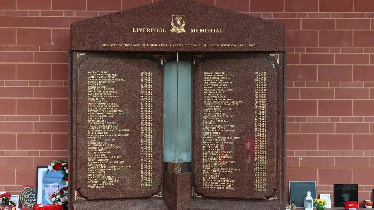 Memorial honoring victims of the Hillsborough disaster