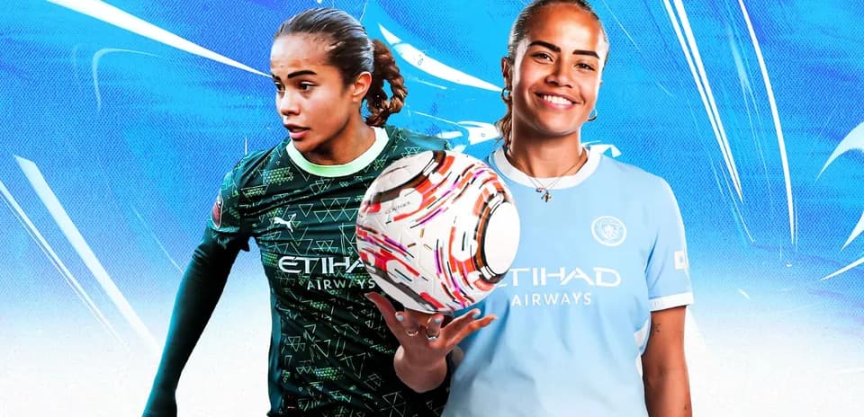 Jugadora con balón y uniforme de Manchester City