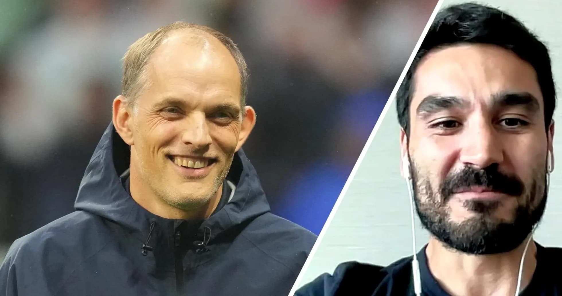 Thomas Tuchel y Ilkay Gündogan sonriendo en imagen dividida