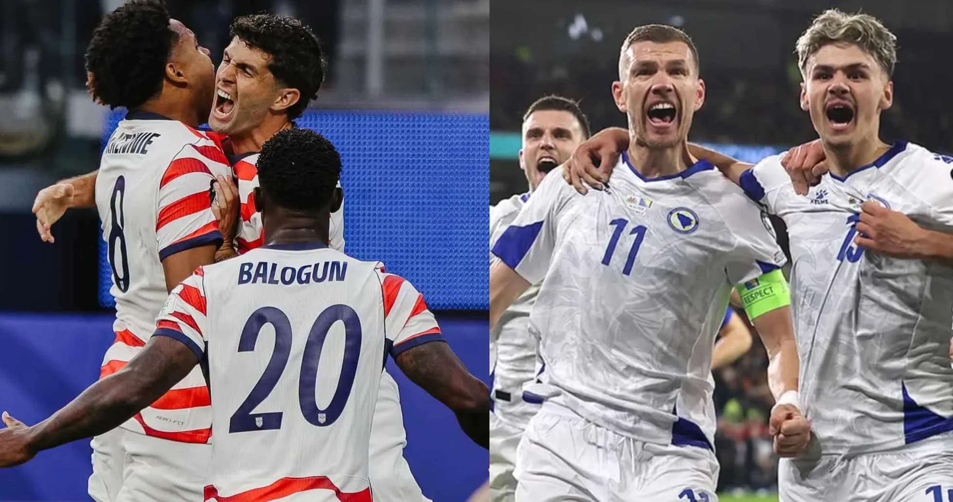 Jugadores de Estados Unidos y Bosnia celebrando