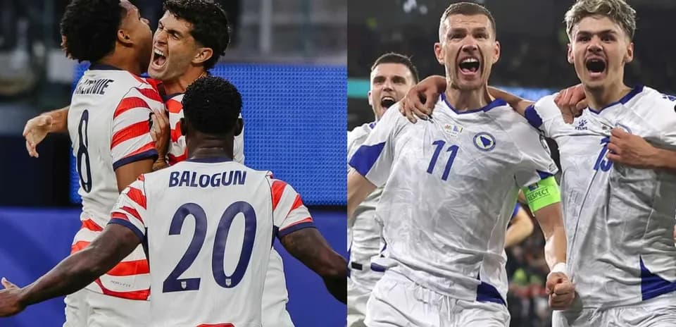 Jugadores de Estados Unidos y Bosnia celebrando