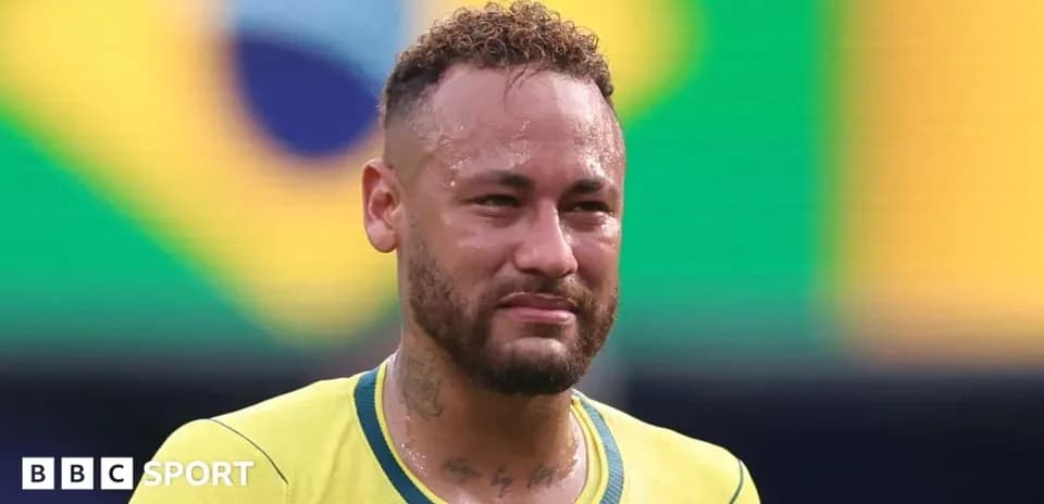 Neymar en camiseta amarilla con fondo de Brasil