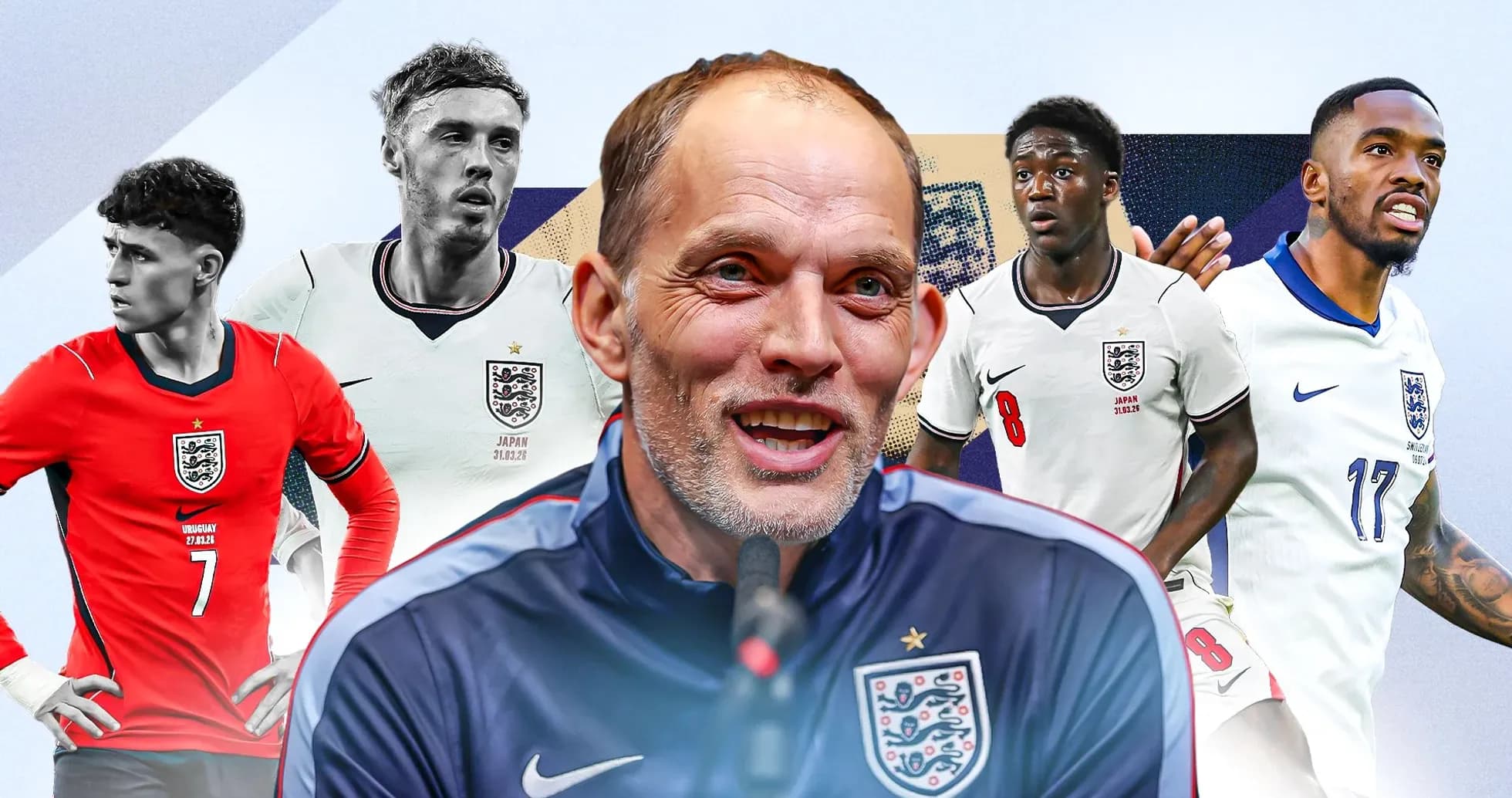 Entrenador y jugadores de Inglaterra en composición gráfica