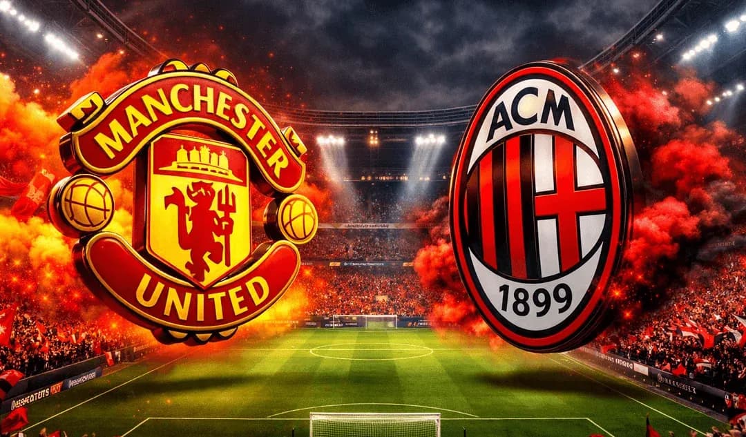 Logos de Manchester United y AC Milan en el estadio