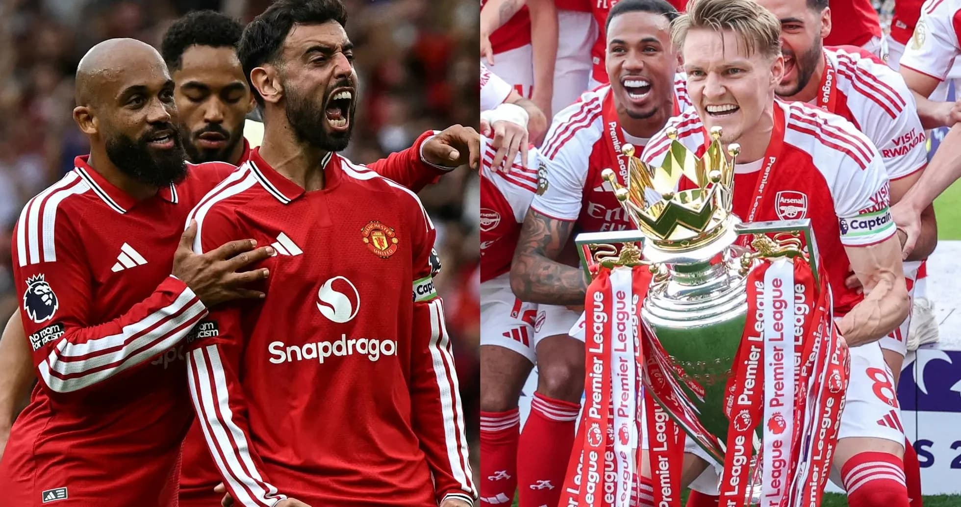 Jugadores de Manchester United y Arsenal celebrando triunfos