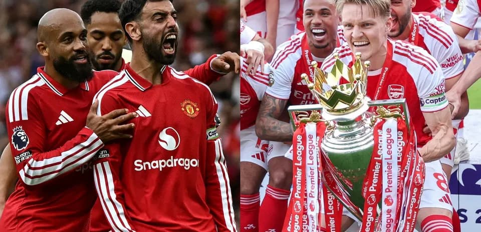 Jugadores de Manchester United y Arsenal celebrando triunfos