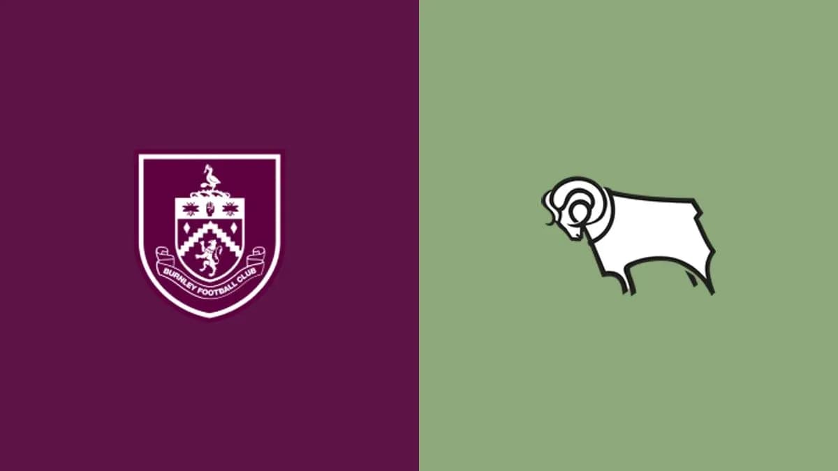 Logos de Burnley y Derby County en fondo colorido