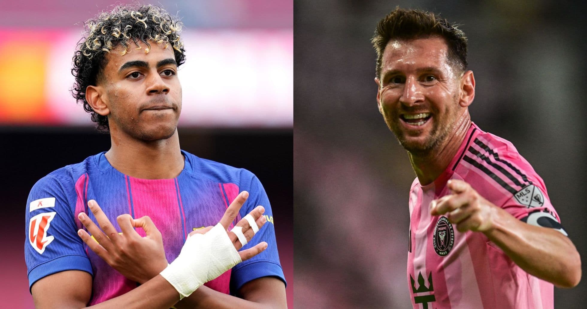 Jugadores de fútbol de Barcelona y Miami posando