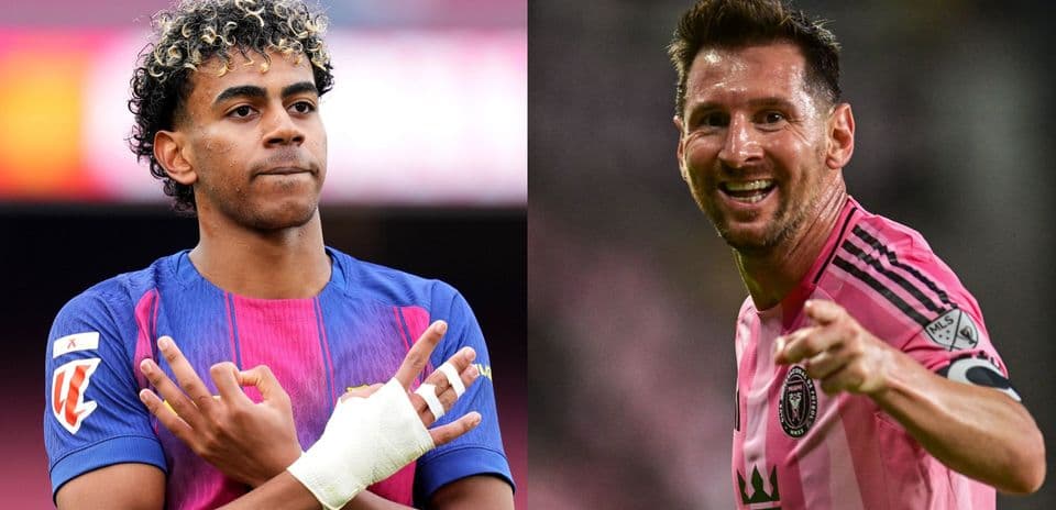 Jugadores de fútbol de Barcelona y Miami posando