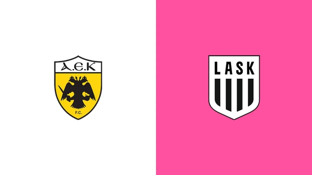 Logos de A.E.K. y LASK sobre fondo colorido