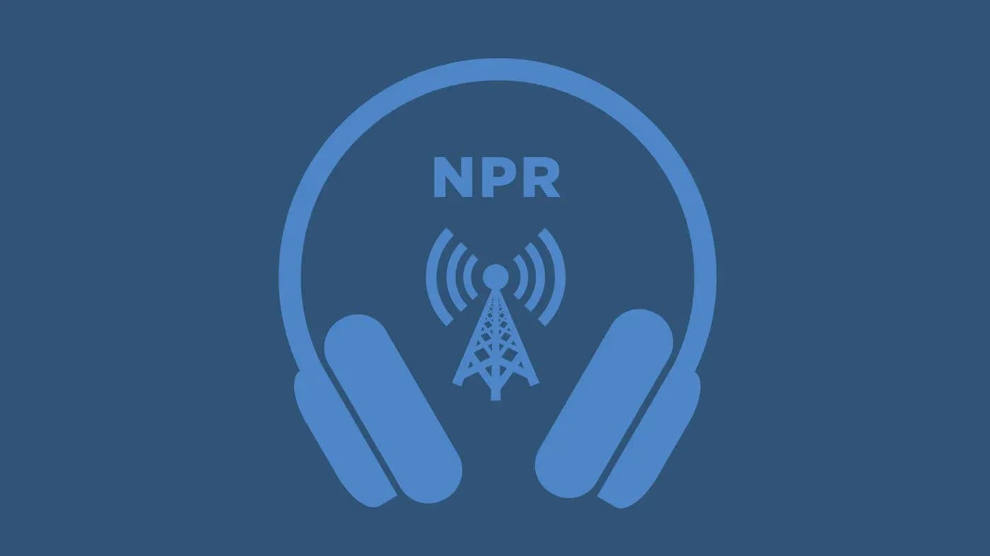 Logotipo de NPR con auriculares y torre de transmisión