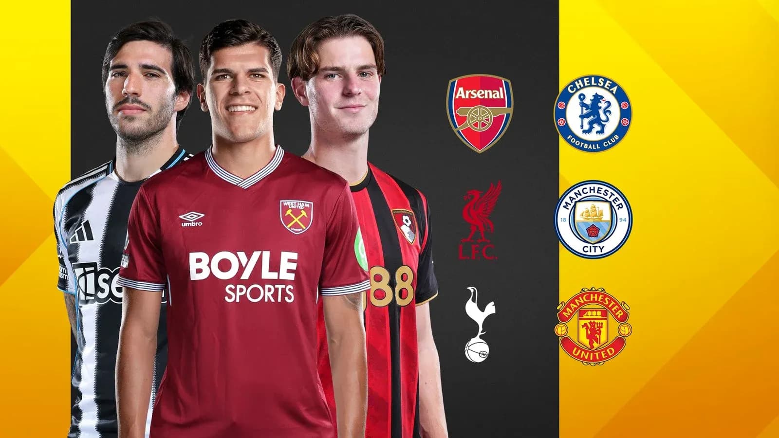 Jugadores de varios equipos de fútbol en uniforme