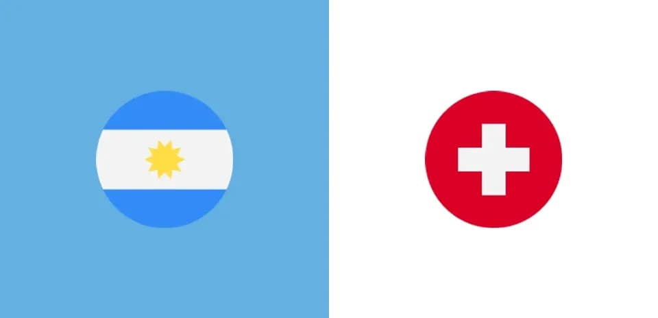 Banderas de Argentina y Suiza en fondo claro