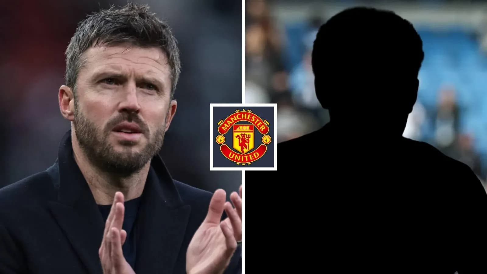 Michael Carrick gesturing with Manchester United logo