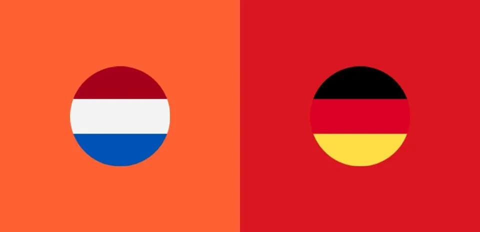 Banderas de Países Bajos y Alemania en fondo colorido
