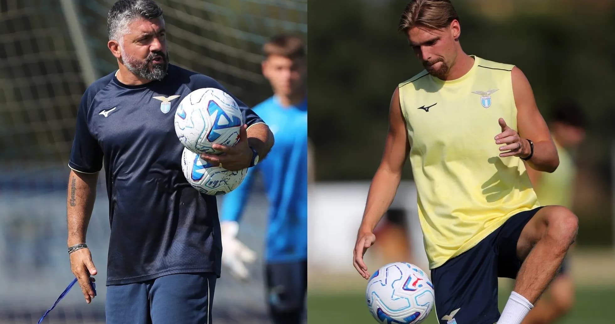 Entrenador y jugador de Lazio en sesión de entrenamiento