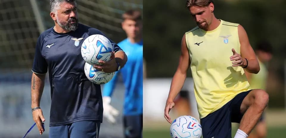 Entrenador y jugador de Lazio en sesión de entrenamiento