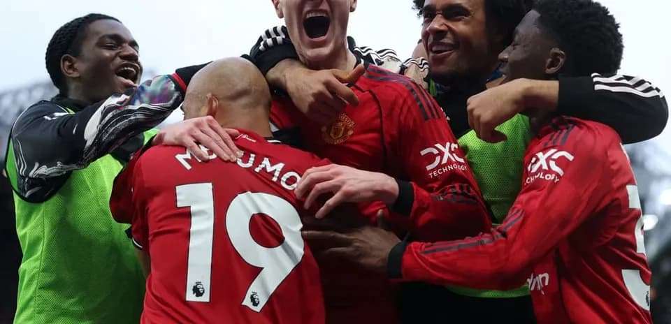 Celebración de jugadores de Manchester United