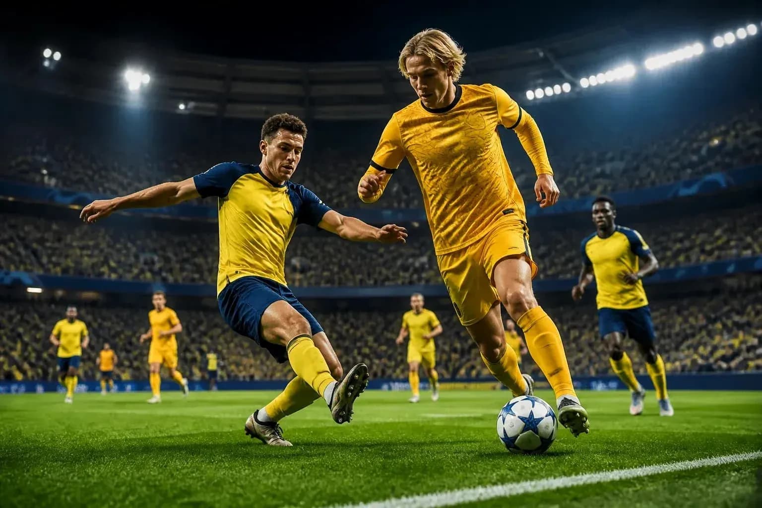 Dos jugadores compitiendo por el balón en el partido